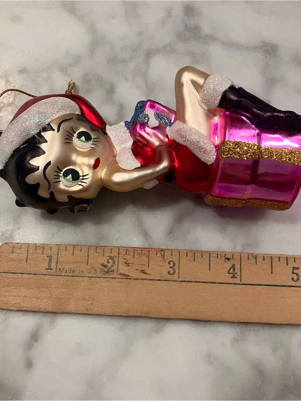 Betty Boop Santa Hat Hand crafted glass Christmas Ornament Kurt S. Adler in box